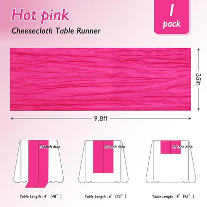 8 Pack Hot Pink Cheesecloth Table Runner 120 Inch Boho Wedding Decor | - Image 2