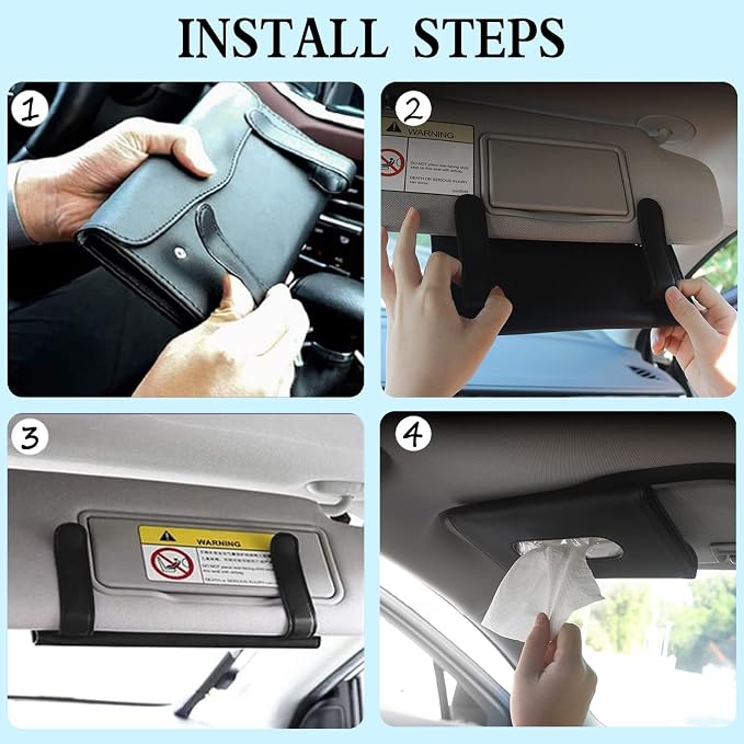4Pack Car Tissue Holder, Sun Visor Napkin Holder, Premium PU Leather, Car Mask - Image 4