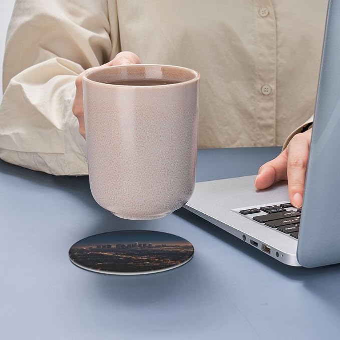 6Pcs PU Leather Coaster for Drinks, Los Angeles Skyline Cup Coasters - Image 6