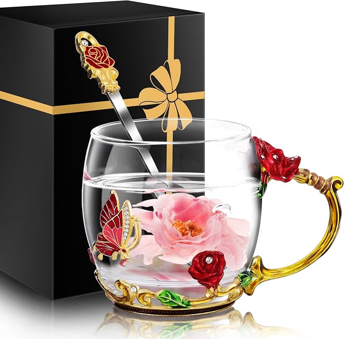 Women Glass Tea Coffee Pretty Cup Gift Set Cute Mug Teacher Appreciation Soul by MNZZ