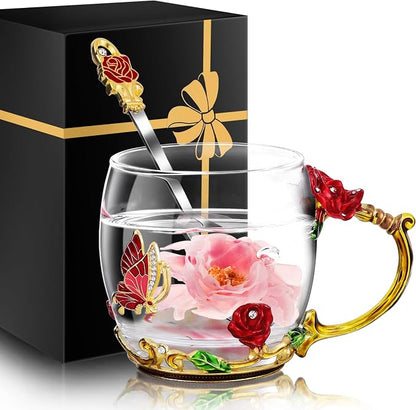 Women Glass Tea Coffee Pretty Cup Gift Set Cute Mug Teacher Appreciation Soul by MNZZ