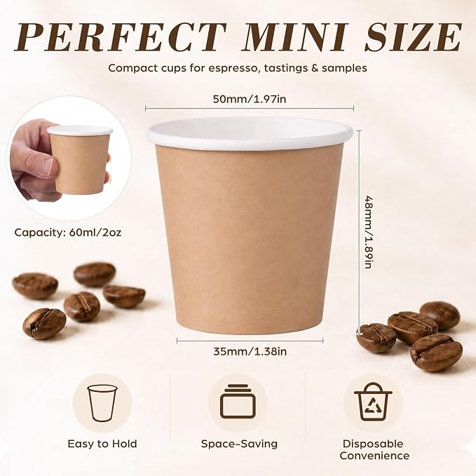 300 Pcs Mini Coffee Cups Brown Culture Cup 2oz Disposable Bathroom Cups Paper - Image 3