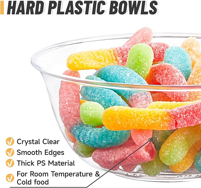 10 oz Small Clear Plastic Bowls, 60 Pack | Disposable Hard Plastic Party - Image 3