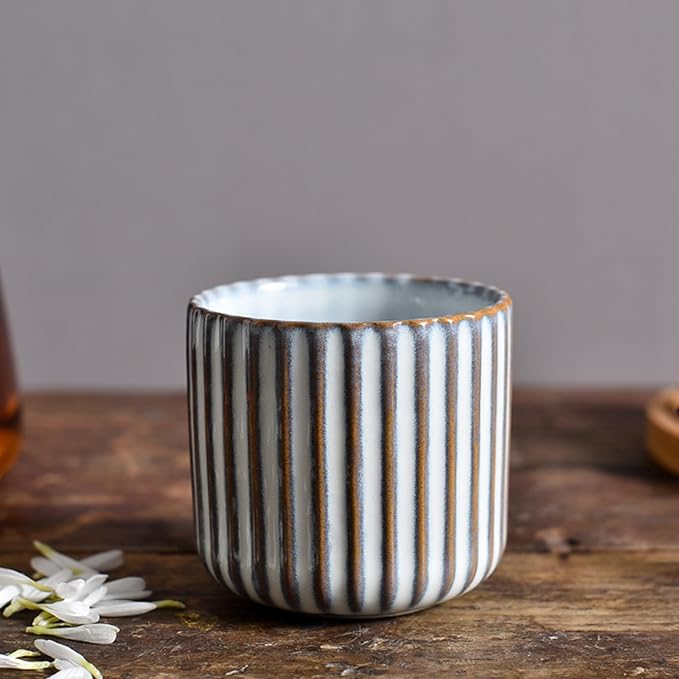 Vintage Ceramic Mug, Japanese Tea Cup 6oz Striped Cup No Handle Drinking Cup - Image 3