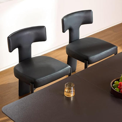 Black Dining Chairs Set of 4,Faux Leather Dining Chairs with Soft Cushion,Comfortable Upholstered Armless Dining Room Chairs with Curved Plywood Back