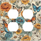 Light Switch Cover Vintage Colorful Floral Butterfly Flowers 2 Gang Decorative SwitchPlates Double Duplex Wall Plates Switch Plates and Outlet Covers for Bathroom Bedroom Decor