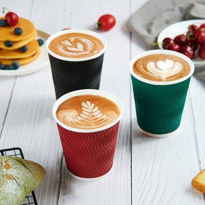 MUCHII 10 oz Insulated Paper Coffee Cups, Disposable, Ripple Design - Image 2