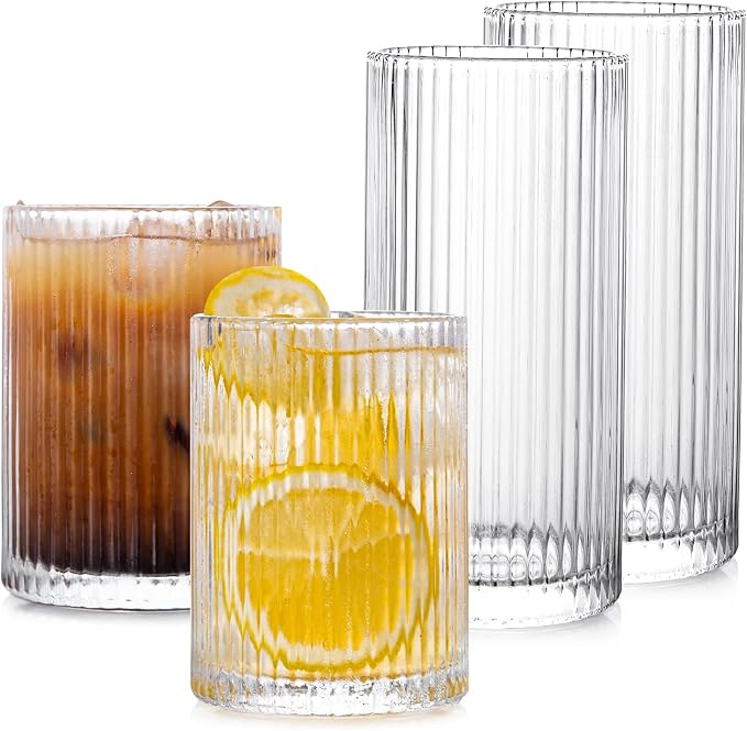 Drinking Glasses with Origami Style Set of 4pcs Glass Cups, 2 Highball Glasses by Polishyourdreamlightupthefuture