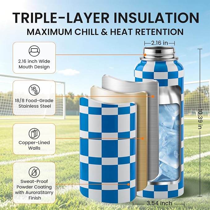 RAYMYLO Insulated Water Bottle 40 oz, Triple Wall Vacuum Stainless Steel | - Image 6