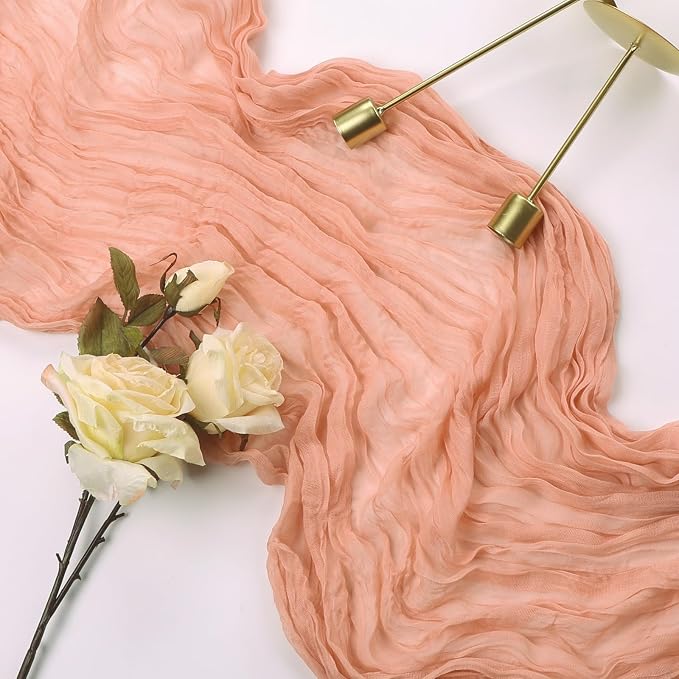 6 Pack Peach Cheesecloth Table Runner 35 x 120 Inch | Boho Gauze Fabric - Image 7