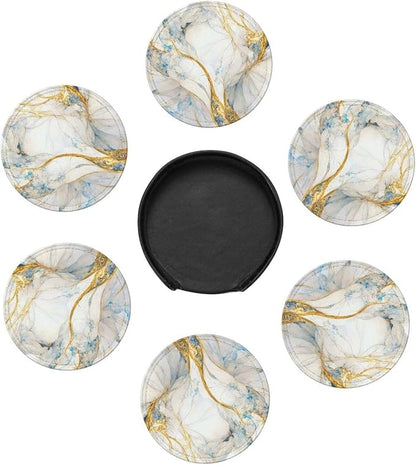 6 Pcs Abstract Luxury Blue Gold White Colors Marble Leather Coasters - Image 7