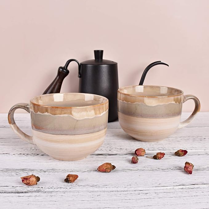 Bosmarlin Large Ceramic Coffee Mug Set of 2, Stoneware Jumbo Latte Mugs - Image 4