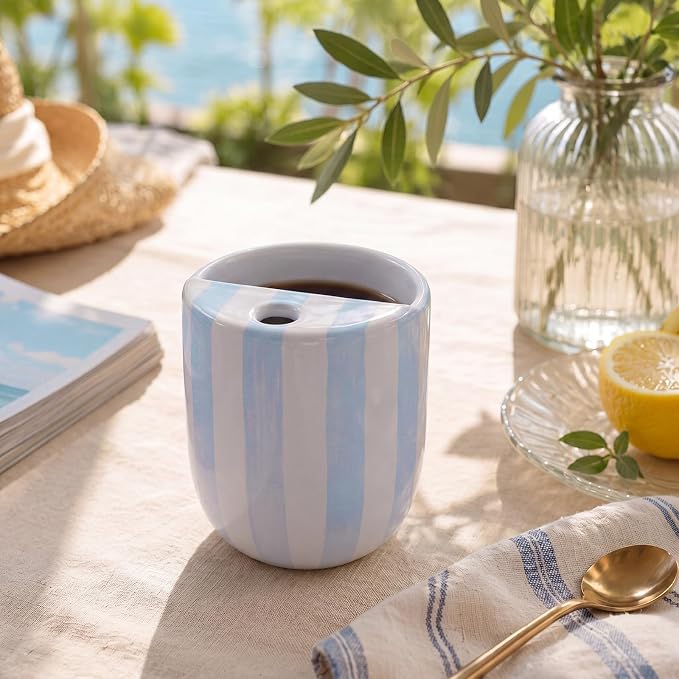Ceramic Coffee Mug with Sip Hole 10 oz Retro Espresso Cup with Half Lid Hand - Image 7