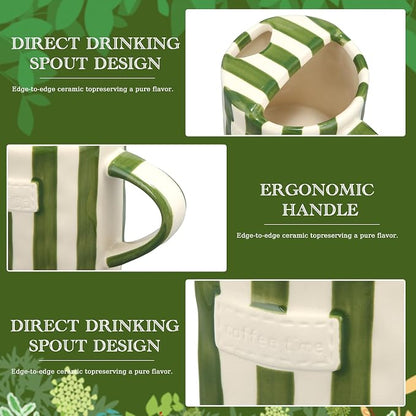 1 Pack Ceramic Coffee Mug with Sip Hole Espresso Cup 10oz with Straws Retro - Image 3