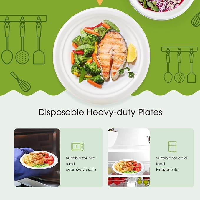 10 in 150 Pack White Compostable Disposable Paper Plates - Image 6