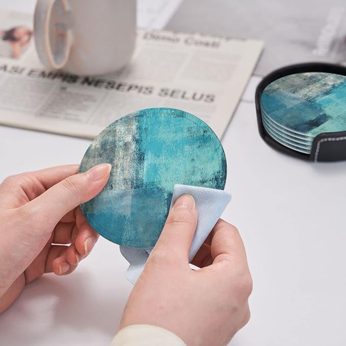 SEPTYK Turquoise and Grey Art Artwork Pattern Coasters - Image 6