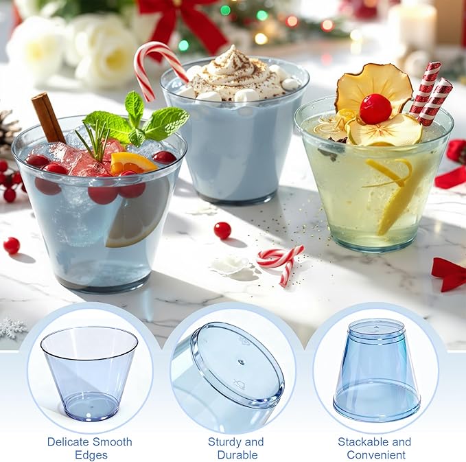 Glowserve 9 OZ Blue Disposable Plastic Cups Cocktail Cup 150 Pack | Fancy - Image 3