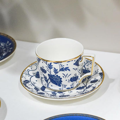 ACMLIFE Bone China Tea Cups and Saucers Set of 4, 6.8 oz Blue and White Tea - Image 4