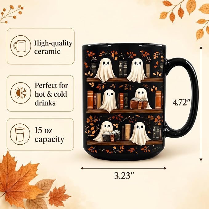 Hyturtle Cute Ghost Read Book Mug - Image 4