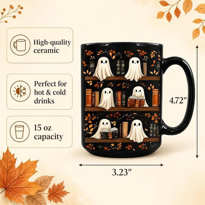 Hyturtle Cute Ghost Read Book Mug - Image 4