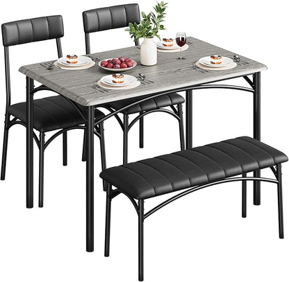 Dining Table Set for 4, Rectangular Kitchen Table and Chairs Set of 4 for Small Spaces, Modern Dining Room Table Set with Upholstered Bench and 2 Chairs, Space Saving Dining Furniture for Apartments