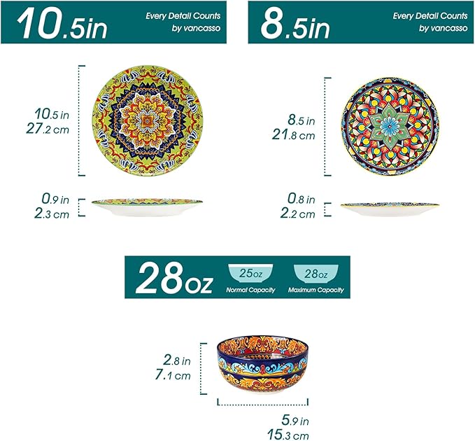 vancasso 18-Piece Dinnerware Sets, Ceramic Plates and Bowls Sets Service - Image 2