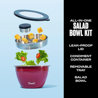 S'well Stainless Steel Salad Bowl Kit 64oz, Wild Cherry, Comes - Image 2