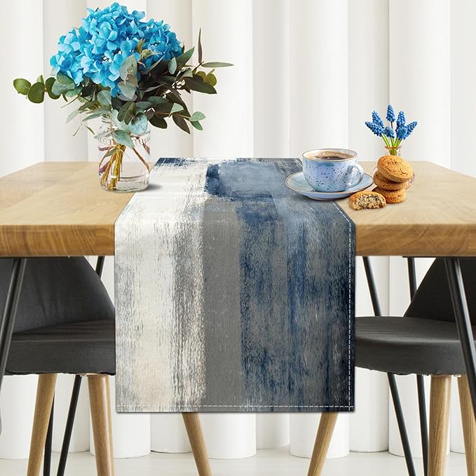 White Gray Table Runners Modern Art Farmhouse Linen Table Runners Dresser - Image 2