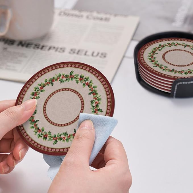 Vintage Christmas Holly Floral Berries Pattern Coasters - Image 5