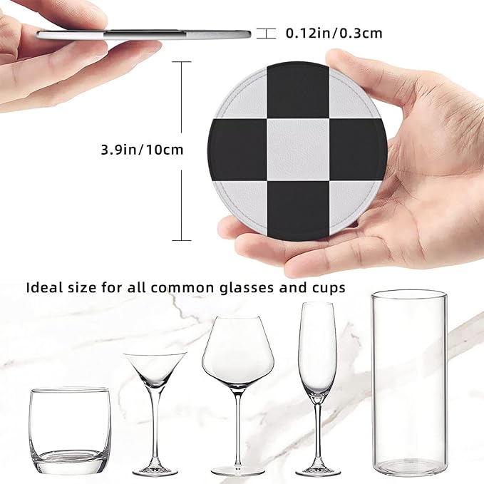 6 Pcs Black and White Checker Leather Coasters - Image 8