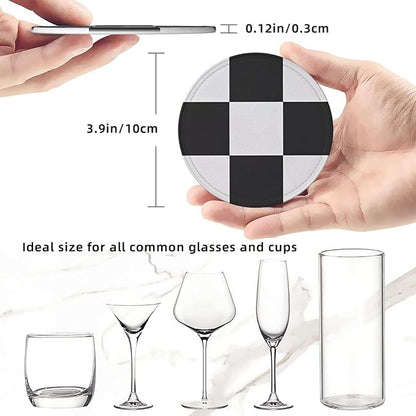 6 Pcs Black and White Checker Leather Coasters - Image 8