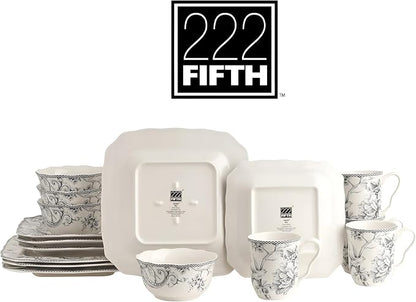 222 Fifth Adelaide Grey 16-Piece Floral Porcelain Dinnerware Set | Microwave - Image 9