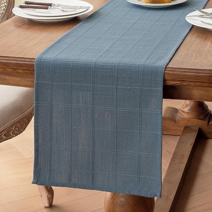 Linen Textured Table Runner, Machine Washable, Farmhouse Neutral Checked table - Image 6