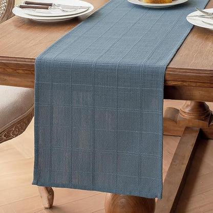 Linen Textured Table Runner, Machine Washable, Farmhouse Neutral Checked table - Image 6