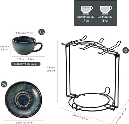 6 sets of 4OZ green coffee cup saucer sets, ceramic coffee cups - Image 3