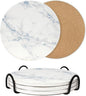 8 Inch Trivets for Hot Dishes, Pots and Pans, Marble Style Ceramic Trivet with Holder, Heat Resistant Hot Plate Mats for Countertops, Table, Home Essentials, Farmhouse Decor, Set of 3