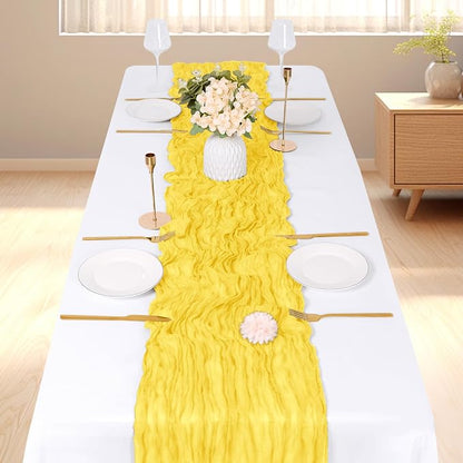 6 Pack Lemon Yellow Cheesecloth Table Runner, 17 x 108 inch, Semi Sheer Boho - Image 2