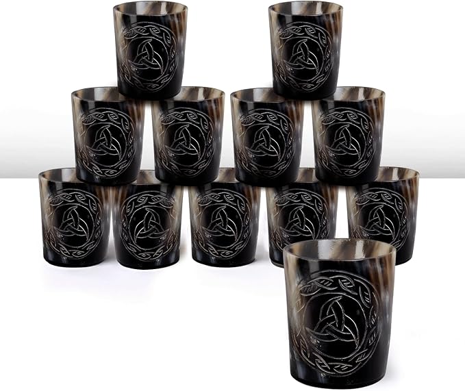 Handicrafts Home Viking Horn Shot Glasses Set of 12, Rustic Viking Drinkware by HandicraftsHome