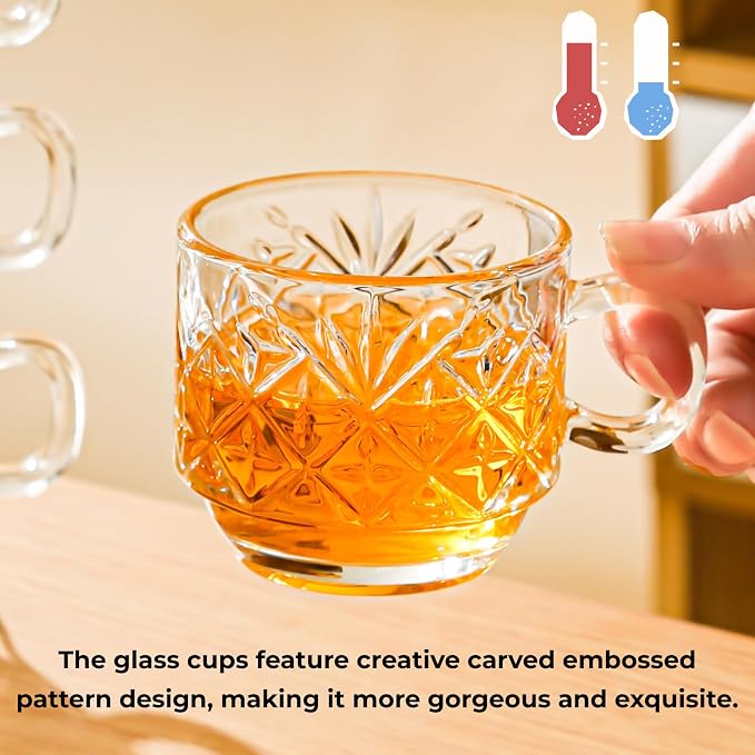 Atarvana 6 Pack Glass Tea Cups and Saucers Set - Image 5