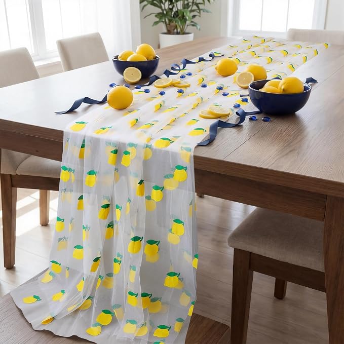 4 Pcs Lemon Tulle Table Runner 29 x70 inch Lemon Lace Table Runner Lemonade - Image 7