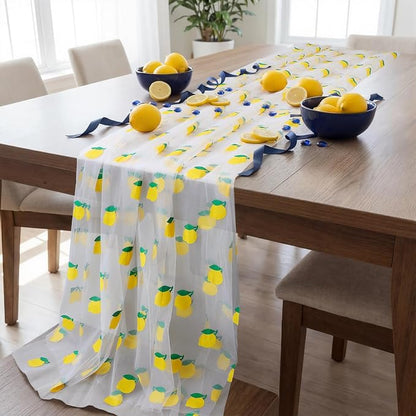 4 Pcs Lemon Tulle Table Runner 29 x70 inch Lemon Lace Table Runner Lemonade - Image 7