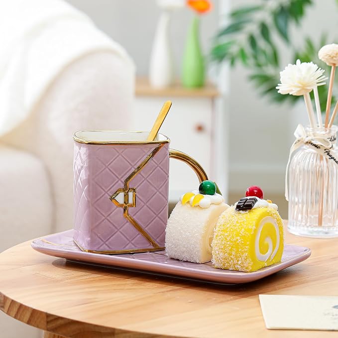 Zubebe 1 Set Coffee Mug Elegant Handbag Shaped Cup Modern Ceramic Purse Mug - Image 3