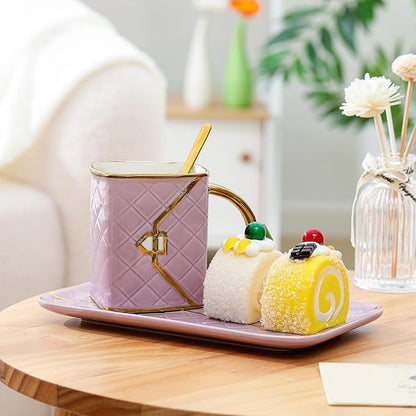 Zubebe 1 Set Coffee Mug Elegant Handbag Shaped Cup Modern Ceramic Purse Mug - Image 3