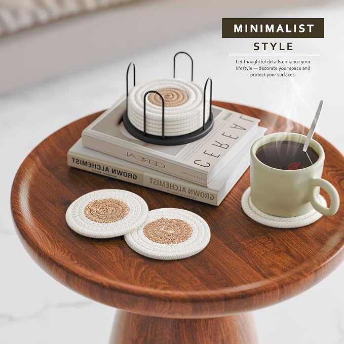 Lazebox Coasters Set of 8 for Drinks, 4 Inch Large Coasters for Coffee Table - Image 3