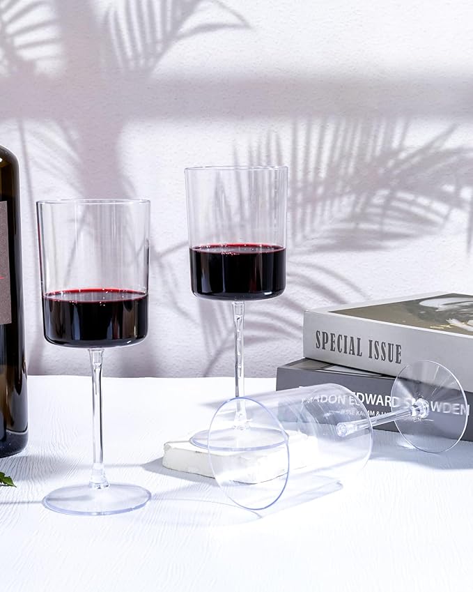 YOUBET 36Pack Plastic Wine Glasses - 10 oz Clear Disposable Wine Cups | Square - Image 5