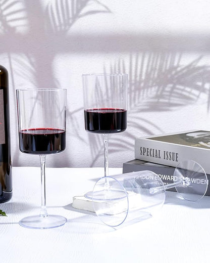 YOUBET 36Pack Plastic Wine Glasses - 10 oz Clear Disposable Wine Cups | Square - Image 5