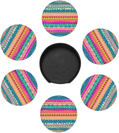6 Pcs Colorful Stripe Leather Coasters - Image 7