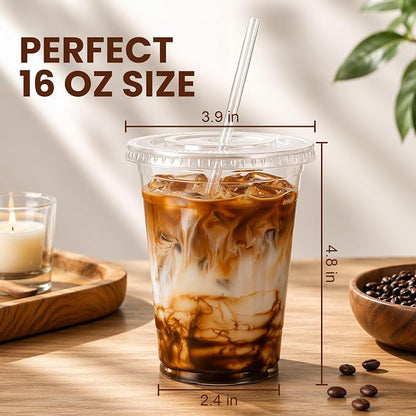 GOSCHE 16 oz Plastic Cups with Lids and Straws, 100 Pack Clear Disposable Iced - Image 5