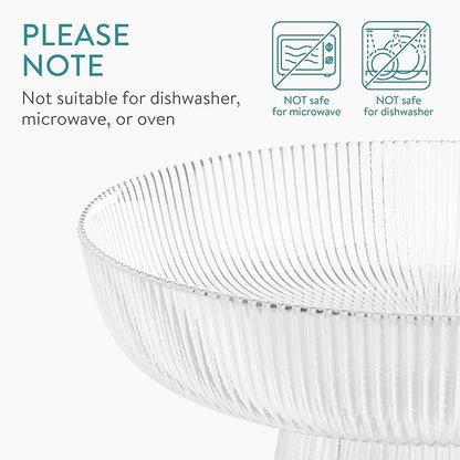 Navaris Decorative Fluted Transparent Glass Bowl for Fruit Snacks Sweets - 26cm Diameter Table Centerpiece Dish