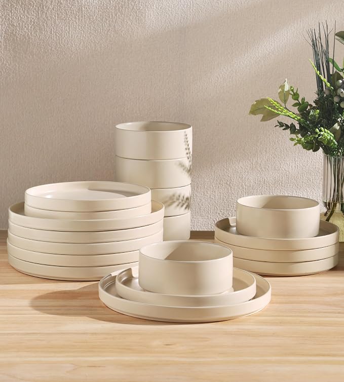 Ceramic Dinnerware Set for 6, 18-Piece Plates and Bowls Set | Lightweight by TheTerra